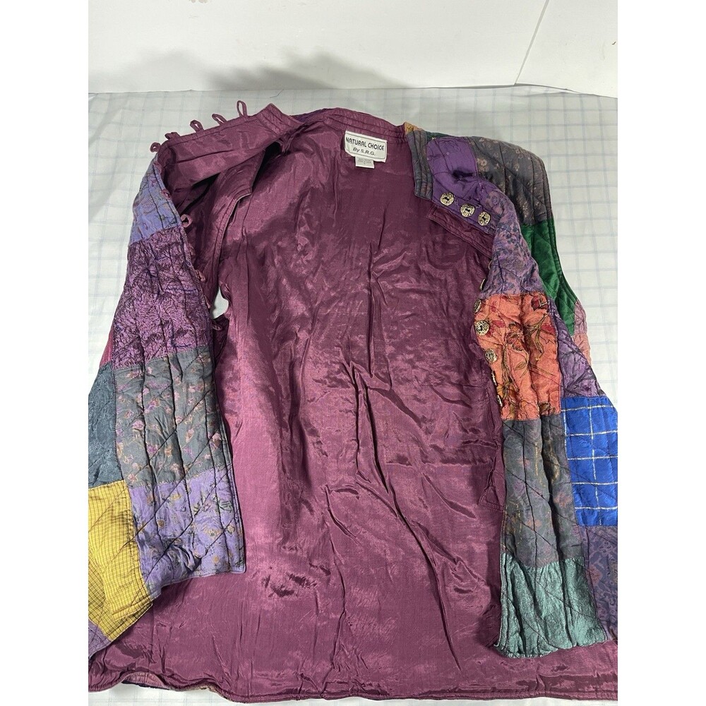 VTG Natural Choice by S.R.G. Quilted Patchwork Vest L Rayon Boho Gypsy India L - Picture 7 of 10